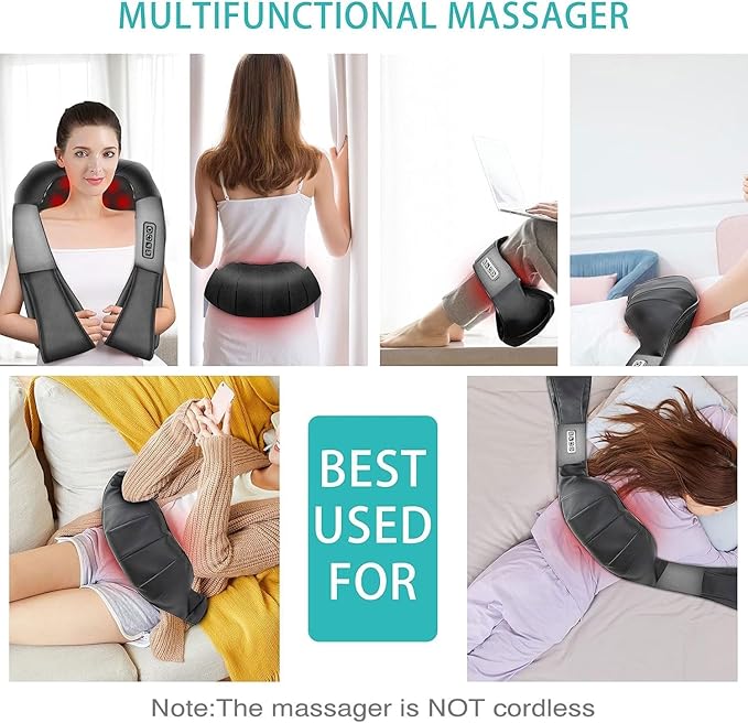 AERLANG Shiatsu Back and Neck Massager, Back Massager Deep Tissue Kneading Neck and Shoulder Massage with Heat, Electric Massage Pillow Fathers Day Gift Ideas from Daughter Son(NOT Cordless)