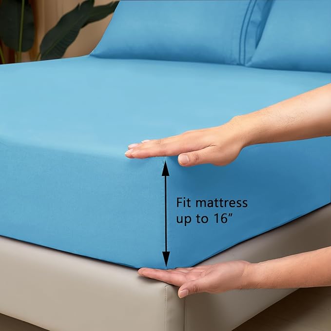 Mejoroom California King Size Sheet Set - Soft Microfiber Bed Sheets,Deep Pocket Fitted Sheet, Breathable, Wrinkle & Fade Resistant - 4 Piece（California King, Denim Blue