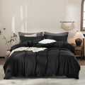 Black Duvet Cover California King Size 100% Washed Cotton Bedding Set Cover 1 Duvet Cover with Zipper Closure and 2 Pillowcases, 104inch x 98inch