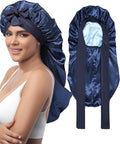 AWAYTR Long Satin Bonnet for Sleeping - Double Layer Reversible Silk Bonnet for Long Hair Women Sleeping Cap with Tie Band