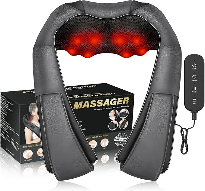 Electric Neck Massager, Neck and Back Massager with Heat, Shiatsu Massage Pillow for Back, Shoulder, Muscle Pain Relief, Ideal Fits for Parents (Gray-Remote Controller)