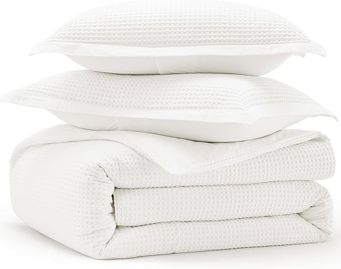 Bedsure Cotton Duvet Cover Set - 100% Cotton Waffle Weave Coconut White Duvet Cover Oversized King Size, GentleSoft™ and Breathable Bedding Set for All Season, 3 Pieces, 120"x98"