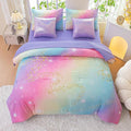 Rainbow Bedding Set Twin Size – 7 Piece Reversible Girls Comforter with Deep-Pocket Sheet, Gradient Galaxy Design, Whole-Piece Filling, Machine Washable Bed-in-a-Bag for Kids Room Makeover & Gifts