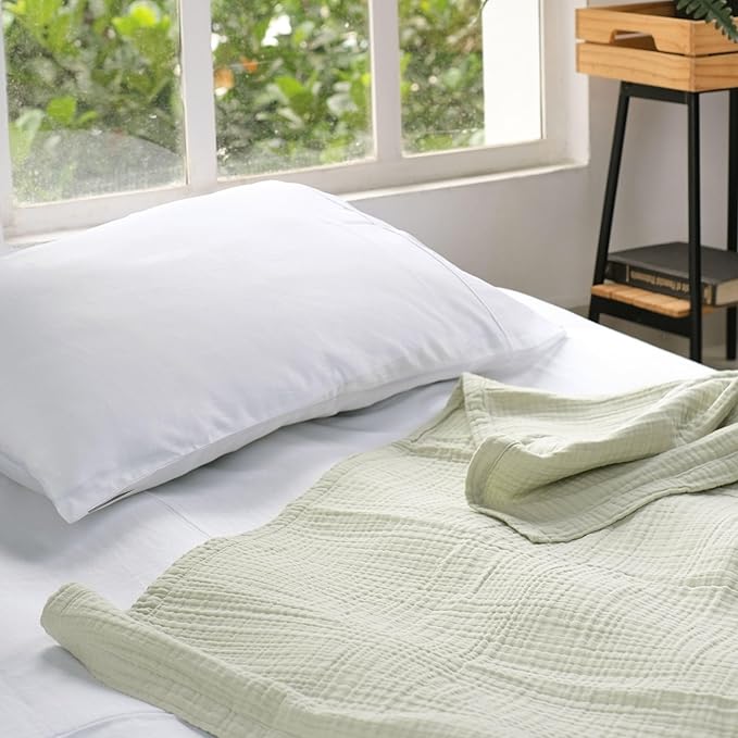 Salt Earth -100% Cotton Muslin Throw Blanket Gauze Blanket 50"X70" Throw 4 Layered for Couch, Bed, Living Room, Home, Lightweight & All Season, Blankets & Throws, Easy wash, Skin Friendly (Sea Foam)