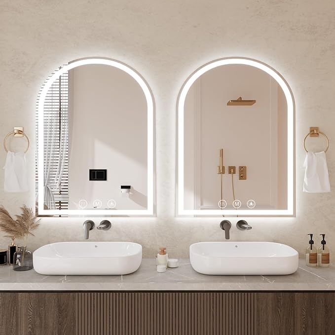 LED Bathroom Mirrors with Lights 36"x60" Arched Mirror for Wall,Led Vanity Mirror, Anti-Fog,LED Mirrors with Front Light and Backlit, Anti-Fog, Dimmable, 3 Color, Shatterproof, Touch Sensor