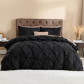 Litanika Black Pinch Pleat Duvet Cover Full (79x90Inch), 3-Piece Luxurious Pintuck Bedding Set, Soft Microfiber with Zipper Closure & Corner Ties