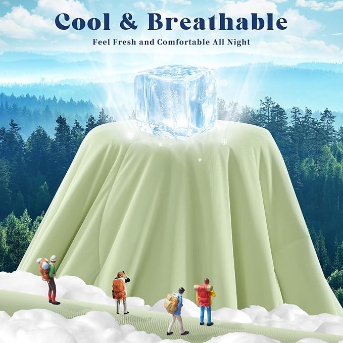 Cooling Comforter King Size, Double-Sided Cooling Blanket for Hot Sleepers & Night Sweats, Arc-Chill Q-Max > 0.4 Breathable Ice Blanket, Lightweight Cold Comforter (108''x90'', Light Green)