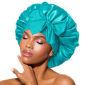 BONNET QUEEN Silk Bonnet for Sleeping Women Satin Bonnet Night Sleep Cap Wrap for Curly Hair with Adjustable Tie Band, Single Layer, Aqua Blue