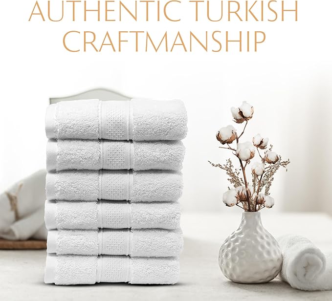 MAURA White Hand Towels for Bathroom. Luxury Turkish Cotton Bath Hand Towels Set of 6. Ultra-Soft, Thick & Plush - White