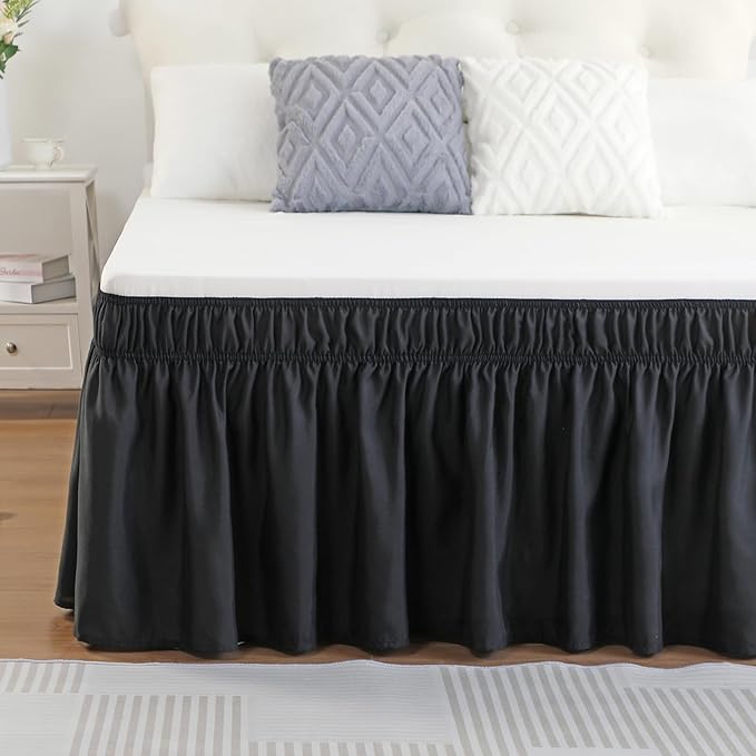 RIMELA Black Bed Skirt King Size 18 Inch Drop, Elastic Bed Skirting for Bed Base and Frame, Bedding Dust Ruffle Easy to Install, Lightweight Wrap Around Adjustable Bedskirt