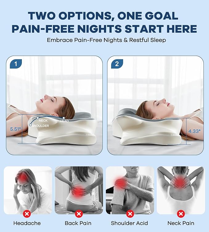 DONAMA Cervical Pillow for Neck and Shoulder,Contour Memory Foam Pillow,Ergonomic Neck Support Pillow for Side Back Stomach Sleepers with Pillowcase-King Size