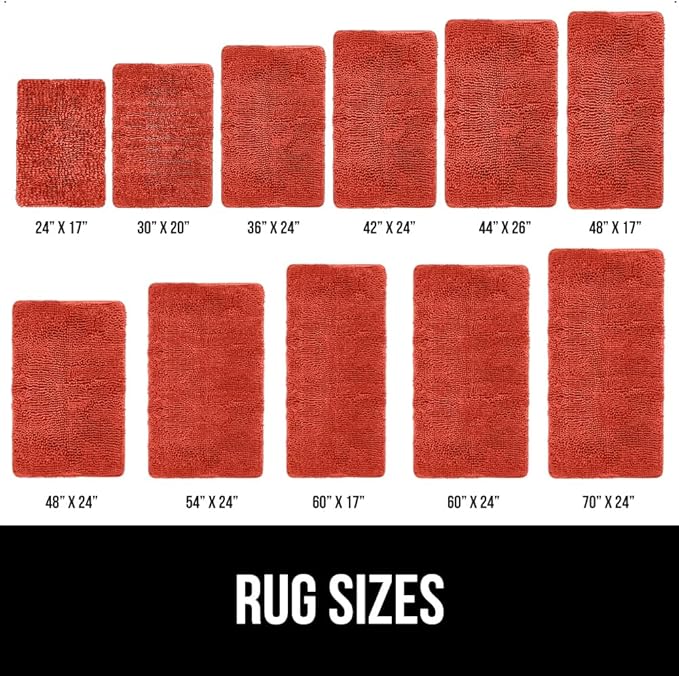 GORILLA GRIP Bath Rug Mat 30x20, Soft Absorbent Chenille, Quick Dry Microfiber Mats, Rubber Backing Washable Shower Floor Rugs, Bathmat Runner, US Designed Bathroom Accessories Decor, Sunset Orange