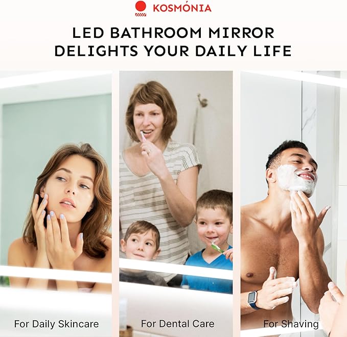 32x48'' LED Bathroom Mirror with Light, Frameless, Dimmable Front & Backlit, Anti-Fog, Distortion Free, Light Memory, Tempered and Shatter-Proof Wall Mounted Vanity Silver Coating Mirror