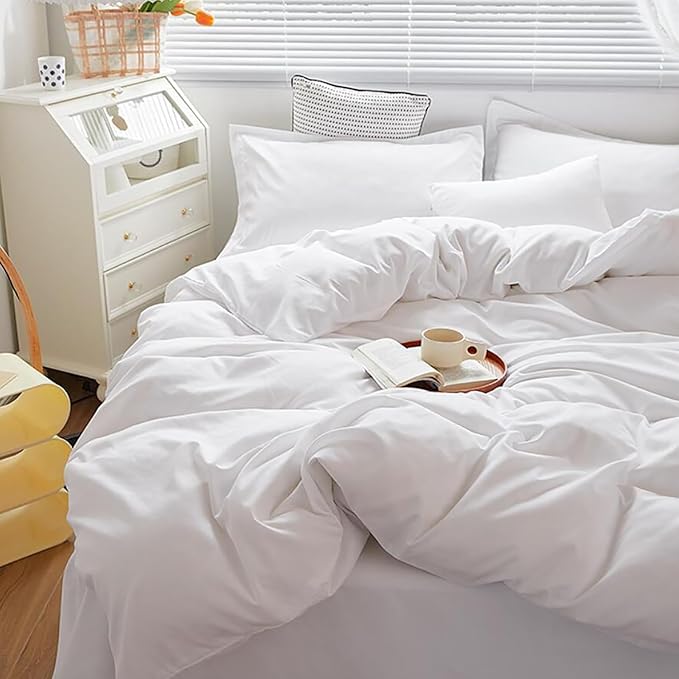 Cottonight White Comforter Set King Bedding Comforter Set Plain Solid Color Blanket Quilts Soft Breathable Pure White Bedding Set for Women Men Hotel Quality King Bed