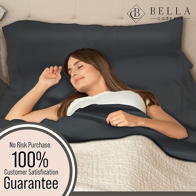 Bella Coterie Luxury Bamboo Viscose Queen Size Sheet Set | 100% Organically Grown | Ultra Soft | Cooling for Hot Sleepers | 18" Deep Pocket [Charcoal Grey]