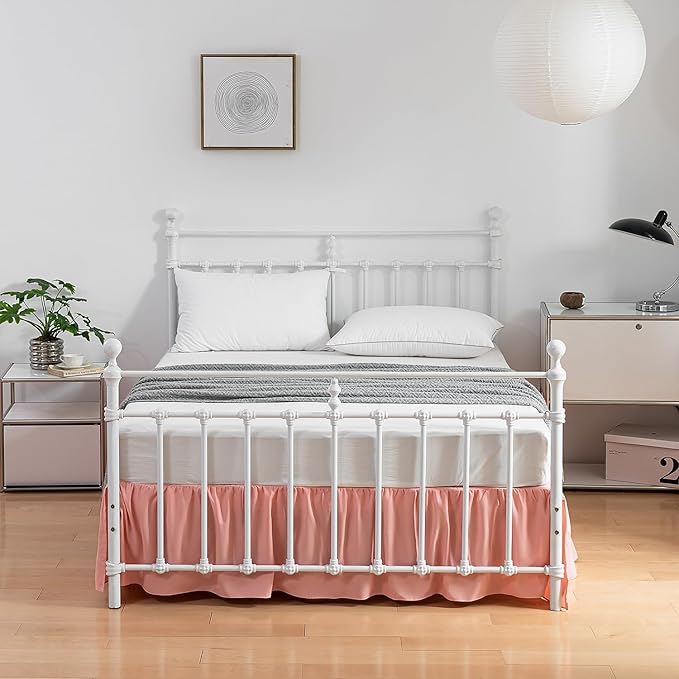 Bed Skirt Twin Size Ruffled Bed Skirt with Split Corners, 16 Inch Drop Dust Ruffle Bed Skirt with Platform, 16 Inch, Peach, Twin Size