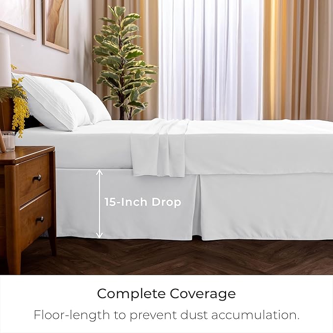 Mellanni Bed Skirt Full Size - Bed Skirting - 15-Inch Tailored Drop Pleated Dust Ruffle - Hotel Luxury Bedding - Wrinkle, Fade, Stain Resistant - 1 Bedskirt (Full, White)