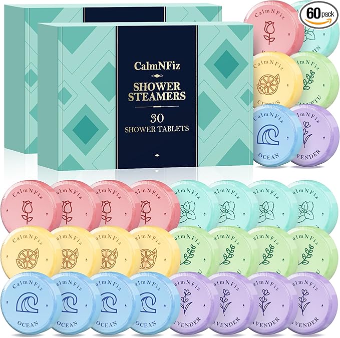 60 Pack Shower Steamers, Shower Bath Bombs with Natural Fragrance - Holiday Presents – Self-Care Presents for Women and Men, Relaxation Birthday Presents