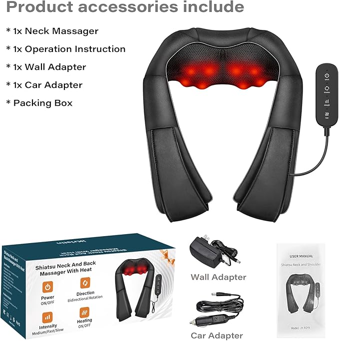 Neck Massager Back Massage with Heat,Shiatsu Shoulder Massager for Neck,Back,Shoulder,Foot and Leg Muscle Relax,Electric Deep Tissue 3D Kneading Massager,for Women Men Mom Dad