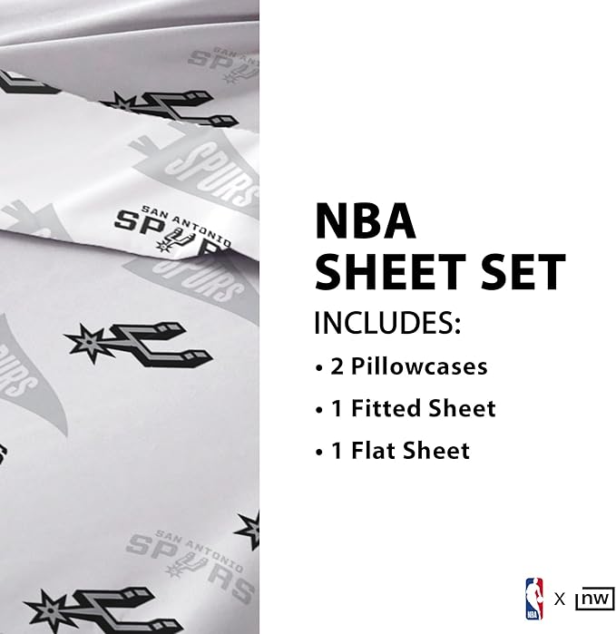 Northwest Officially Licensed San Antonio Spurs NBA Full Size Sheet Set – Soft Team Logo Bedding for Dorms, Bedrooms, Fan Caves & Game Day Style