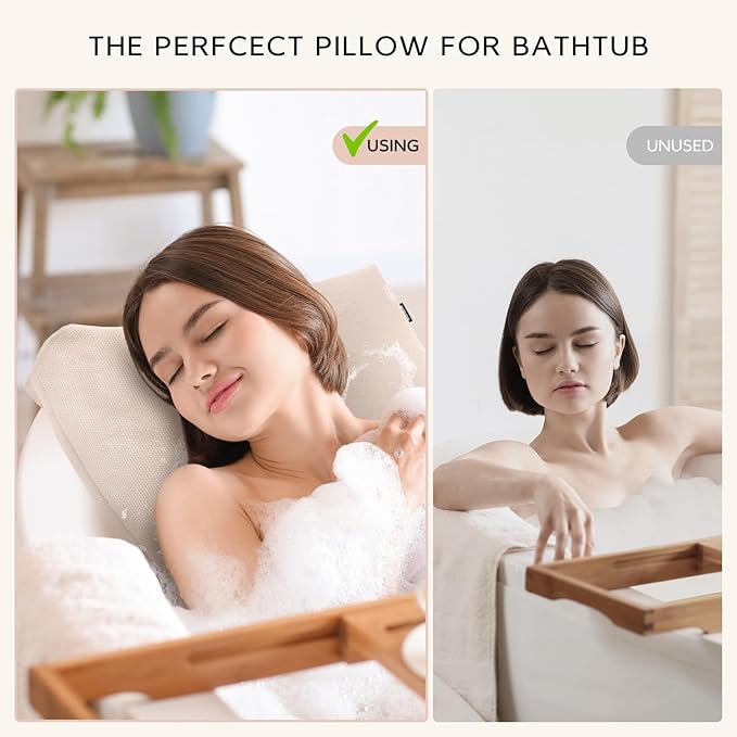 Bath Pillows for Tub Neck and Back Support,Bathtub Cushion backrest headrest Neck Pillow,tub Pillow for Bathtub,3D Mesh Core,Breathable,Quick-Drying,Ergonomic Relaxation (Pearl)