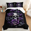 Death Skull Heads Queen Size Comforter Sets,Horror Themed Gothic Bedding for Kids Teens Boys Room Decor,Mysterious Floral Spider Western Comforter Sets with 2 Pillowcases.