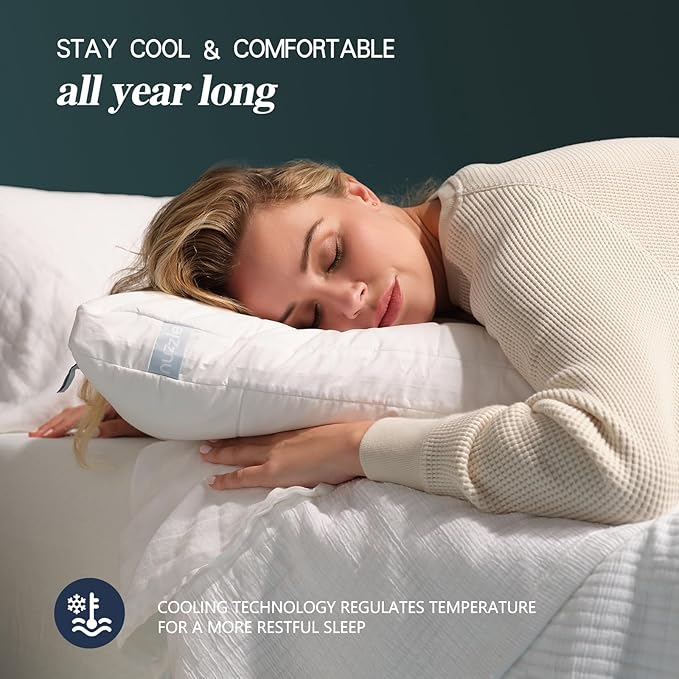 Nuzzle Cooling Adjustable Pillow for Side Sleepers, Luxury Standard Size Set of 2 Bed Pillow Hotel Collection - Best Adjust Height Soft Firm Pillow for Back, Stomach or Side Sleepers - Home Gifts