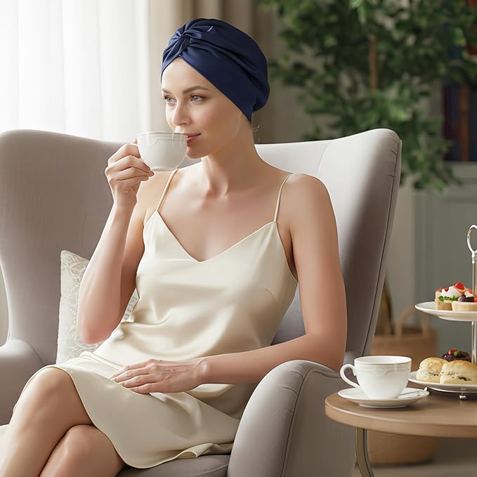 100% Mulberry Silk Bonnet for Sleeping, Adjustable Tie Closure for Women, Breathable Hair Wrap for Hair Protection
