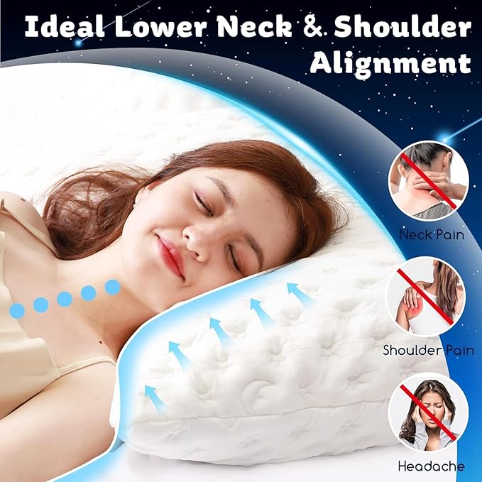Cooling Side Sleeper Pillow for Neck and Shoulder Pain, Luxury Shredded Memory Foam Firm Cool Bed Pillows for Sleeping Set of 1- Adjustable Standard Size- Washable Cover Original White