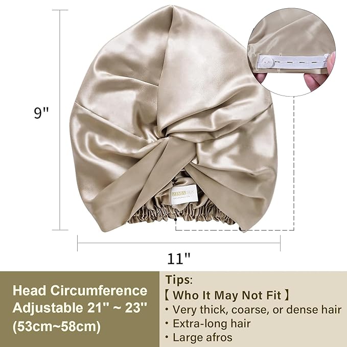 ZIMASILK 22 Momme 100% Mulberry Silk Bonnet for Sleeping & Women Hair Care, Highest Grade 6A Silk Hair wrap for Sleeping with Premium Elastic Stay On Head (1Pc, Taupe)