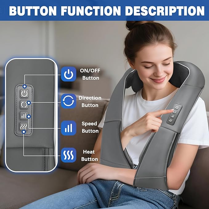 Joyset Shiatsu Neck and Back Massager with Heat,Electric Shoulder Massager for Pain Relief Deep Tissue,3D Kneading Massage with Cloth Cover Easy to Clean Best Gift for Men Women Parents (Gray)