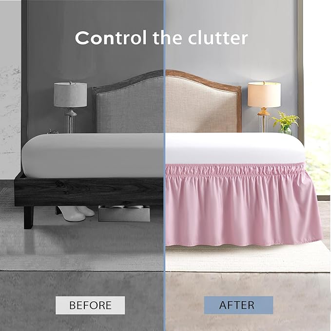 FreshCulture Full Bed Skirt, Elastic Wrap Around Bed Skirt Full Bed, Easy Fit with 15-Inch Tailored Drop, Hotel Quality Dust Ruffle for Full Size Bed, Bed Skirt Full Size (Dusty Pink)