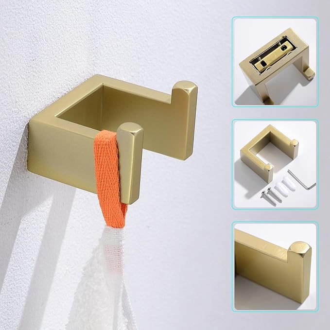 TNOMS Light Gold Towel Bar Set 4 Pieces Bathroom Hardware Set Wall Mounted Stainless Steel,Towel Bar+Towel Holder+Towel Hook+Toilet Paper Holder,23.6 inch