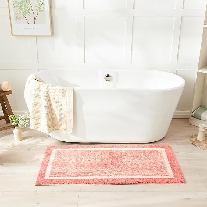 CozeCube Bath mats for Bathroom Non Slip, Fluffy Absorbent Microfiber Bath mat Washable, Aesthetic Bathroom Rugs, Large Blossom Pink Bath mat, Blossom Pink, 36" x 24"