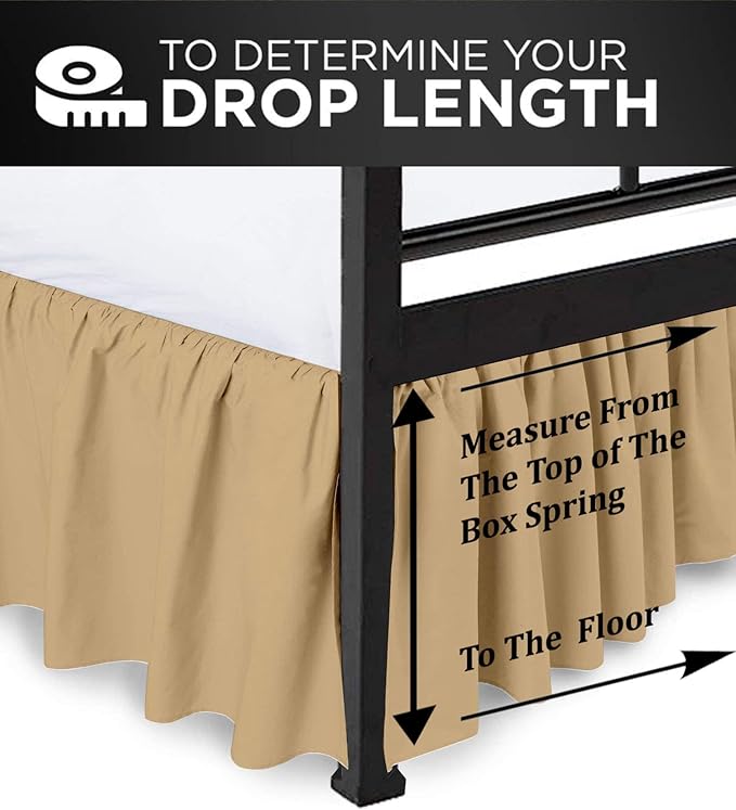 Ruffled Bed Skirt with Split Corners, Taupe, Queen 14 Inch Drop Bedskirt, Hotel Quality Brushed Microfiber Wrinkle Free Dust Ruffle Bed Skirt Queen Size