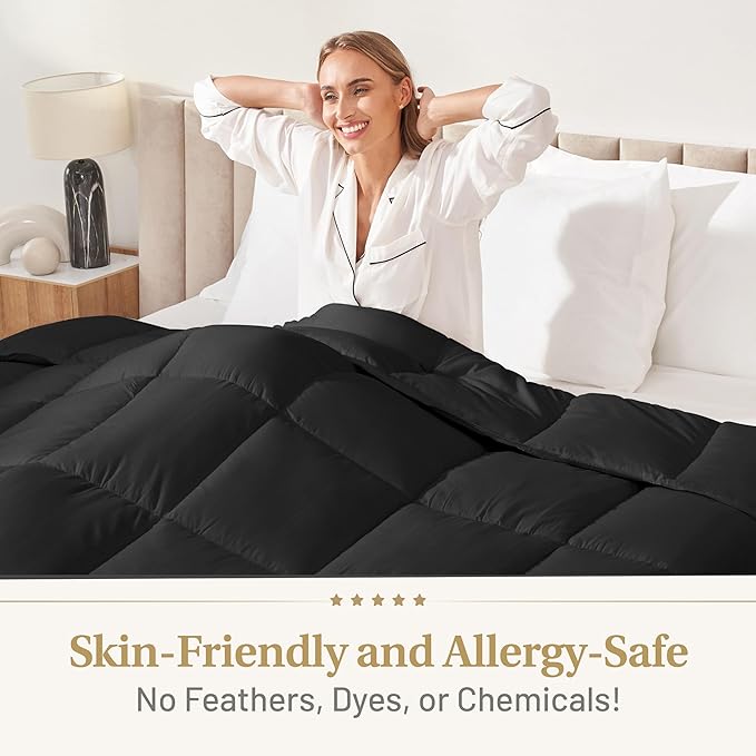 The Ultimate Luxury Fluffy Down Alternative Comforter - Plush Premium Duvet Insert, Thick All Season Breathable Hotel Collection Puffy - Queen Black