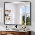 Koonmi Black Framed Bathroom Mirror - Shatterproof 36"x40" Tempered Glass, HD No Distortion, Horizontal/Vertical Mount, Modern Matte Aluminum Alloy Frame