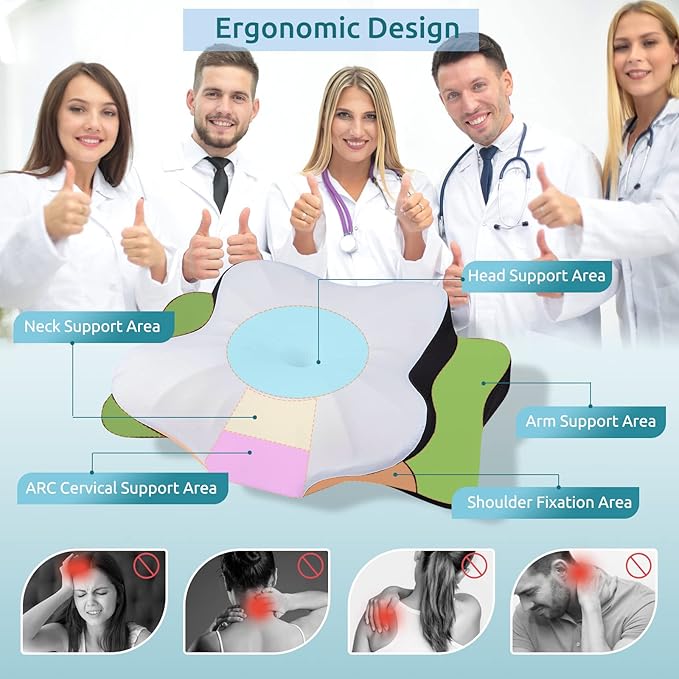DONAMA Cervical Pillow for Neck and Shoulder,Contour Memory Foam Pillow,Ergonomic Neck Support Pillow for Side Back Stomach Sleepers with Pillowcase-Standard Size