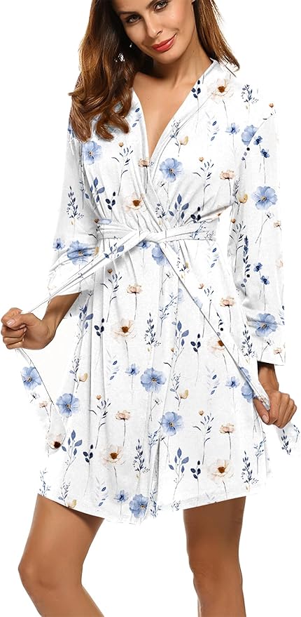 HOTOUCH Womens Robe Lightweight Short Knit Bathrobe Soft Ladies Sleepwear with Pockets