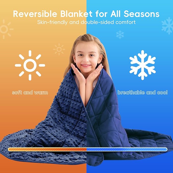 yescool Twin Size Weighted Blanket for Adults 12 Pounds Blue Cooling Weighted Heavy Blanket, Minky Throw Blankets Warm Weighted Comforter, Big Washable Thick Blankets Gift for 100-150lbs, 48 * 72in