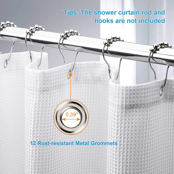 AmazerBath Waffle Shower Curtain - White, Heavy Duty Fabric, Hotel Quality for Bathroom, 72 x 65 Inches