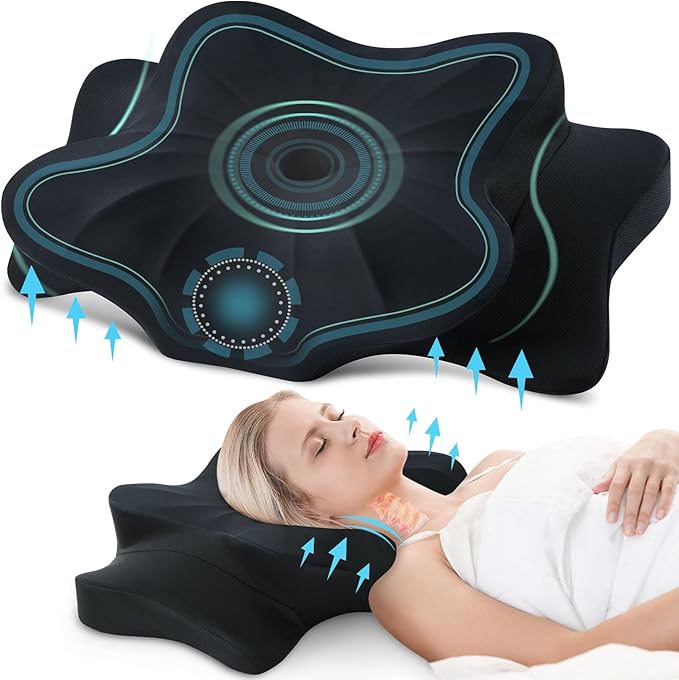 DONAMA Cervical Pillow for Neck and Shoulder,Contour Memory Foam Pillow,Ergonomic Neck Support Pillow for Side Back Stomach Sleepers with Pillowcase-Standard Size