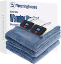 Westinghouse Electric Blanket King, Flower Jacquard Heated Blanket King Size with 10 Heating Levels and 1-12 Hours Auto-Off, Flannel to Sherpa Reversible, Machine Washable (90" x 100", Blue)