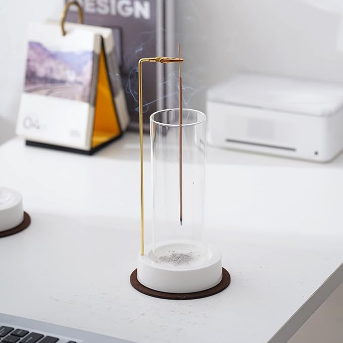 CEREMONY Incense Holder, Ceramic Incense Holder for Sticks with Glass Ash Catcher,Incense Burner for Meditation Yoga Spa Room Decor