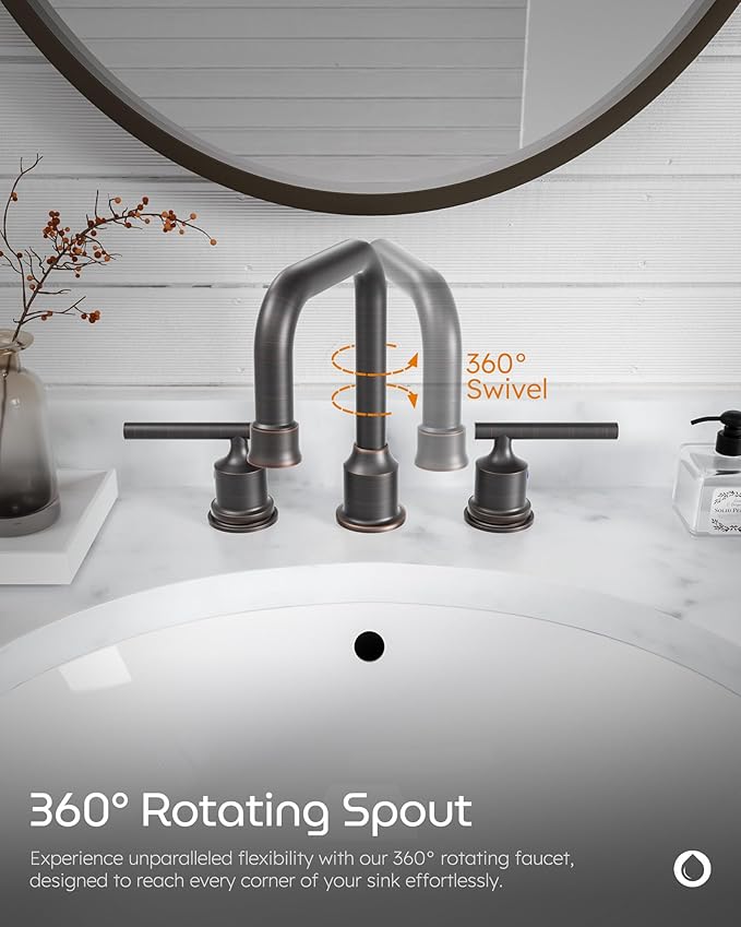 WOWOW Oil Rubbed Bronze Bathroom Faucet Widespread Bathroom Sink Faucet 3 Holes Vanity Faucet 2 Handle Basin Tap with Drain and Suplly Lines Retro