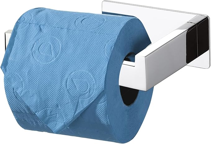 LANC Chrome Toilet Paper Roll Holder, Self-Adhesive Tissue Holder Wall Mount for Bathroom Office Stick On Toilet Paper Holder with No Drilling Rustproof Stainless Steel Silver Left Rod, A8307CP-LF