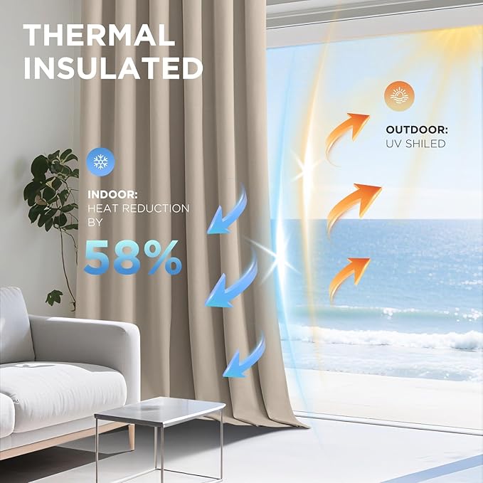 Joydeco Beige 100% Blackout Curtains 108 Inch 2 Panels, Luxury Thermal Beige Velvet Curtains for Bedroom Living Room, Soundproof Blackout Window Drapes, Rod Pocket & Back Tab (52W x 108L)
