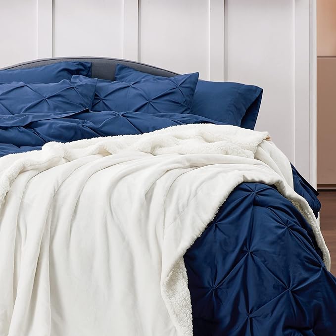 Bedsure GentleSoft Sherpa Fleece Blankets Queen Size for Bed - Thick and Warm Throw for Women and Men, Soft Fuzzy Plush Queen Blanket for Winter, White, 90x90 Inches
