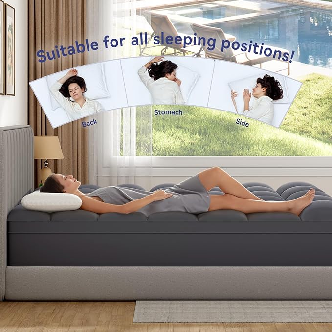 ELEMUSE Full XL Grey Mattress Topper for Back Pain, Extra Thick Mattress Pad Cover, Plush Soft Pillowtop with Elastic Deep Pocket, Overfilled Down Alternative Filling