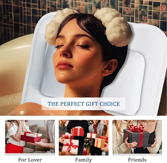 EMMTEEY Luxury Full Body Bath Pillow for Tub - Soft Bath Tub Pillows for Head and Neck Back & Lumbar Support, Non-Slip Bathtub Pillow for Relaxing Spa Gifts Bathtub Accessories
